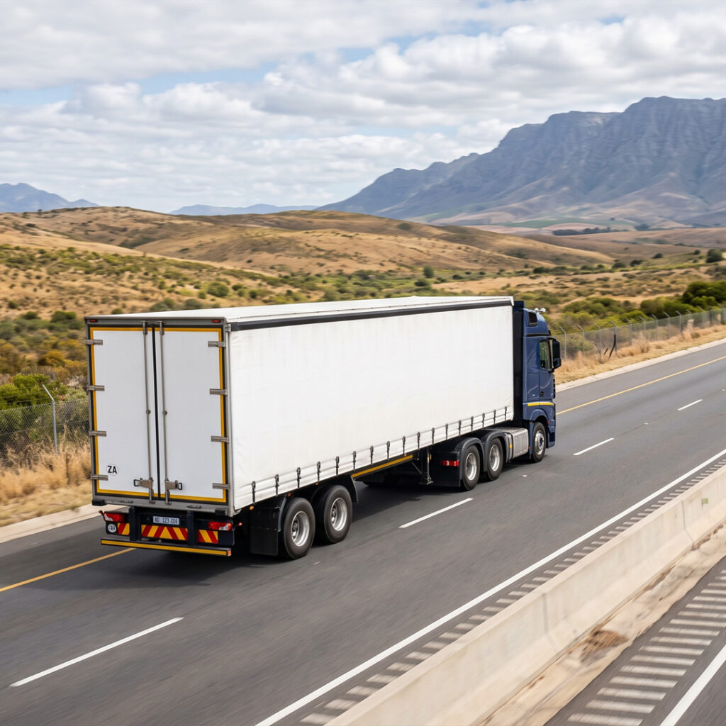 Commercial truck driving on the road