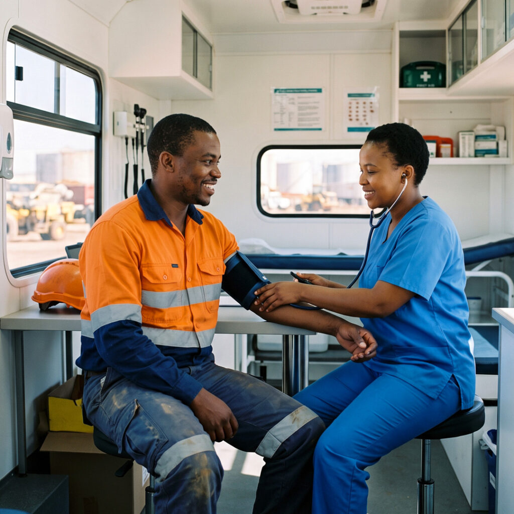 Mobile occupational health clinic providing on-site employee medical screening